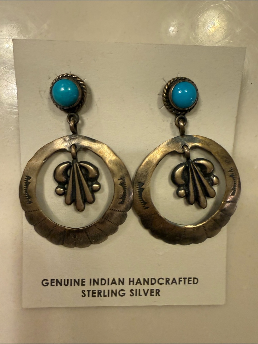 Annie Spencer Navajo Sterling Silver Kingman Turquoise Dangle Earrings